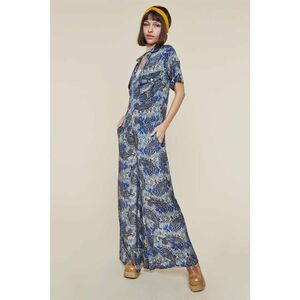 Earthbound Womens Jumpsuit Size Small Blue Paisley Boho Hippie Peasant 70s Flare